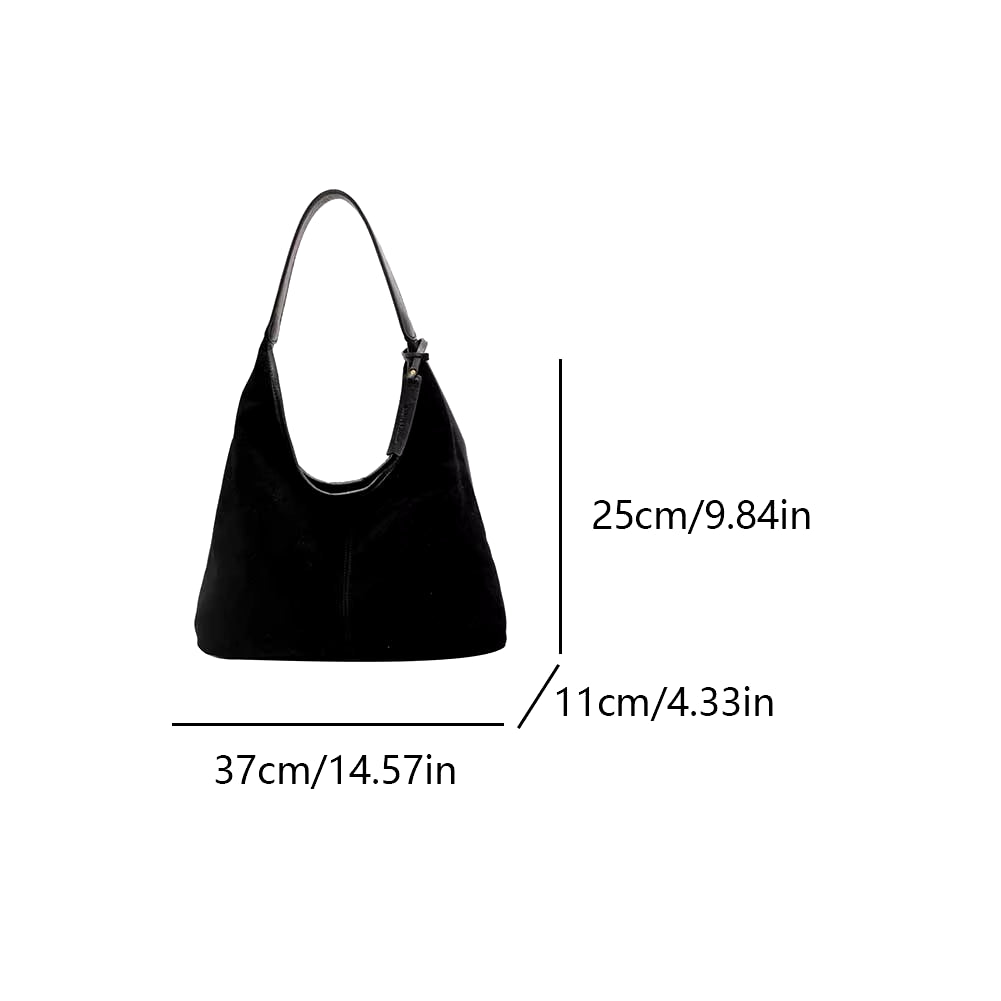 Women's Suede Hobo Shoulder Bag – Slouchy Tote, Magnetic Closure, Retro Handbag