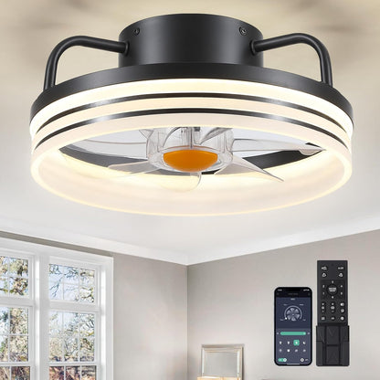 Sleek 13" Bladeless Flush Mount Ceiling Fan with LED Lights & Remote Control – Perfect for Modern Bedrooms and Kids Rooms