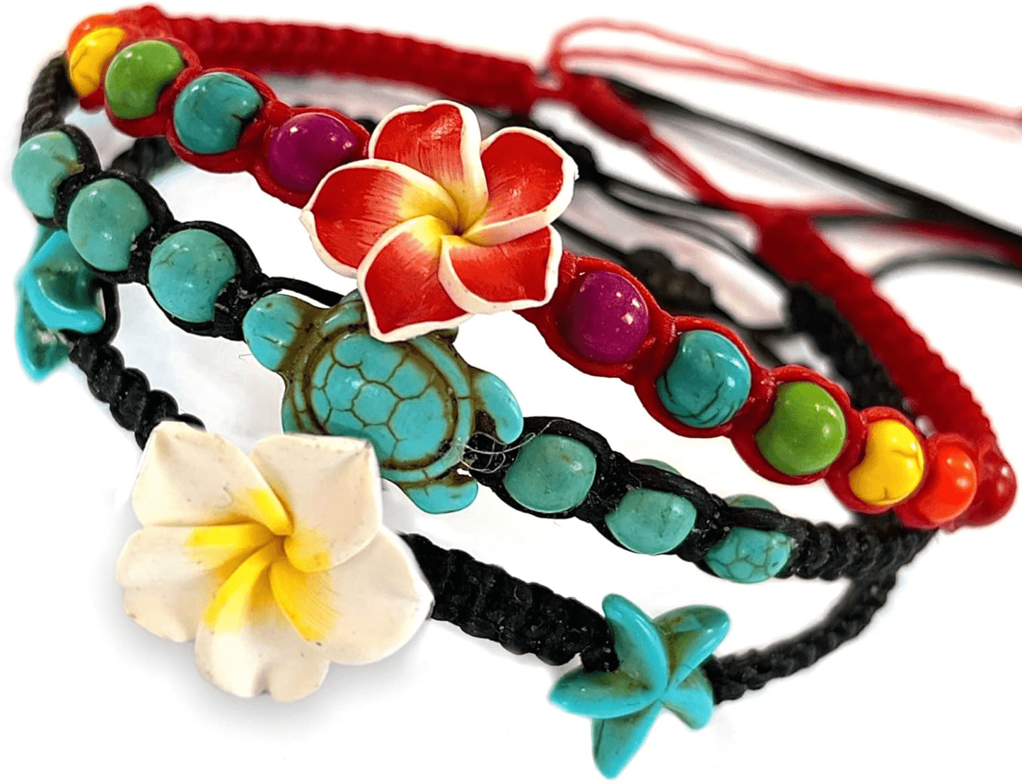 Anklet or Bracelet Hemp Starfish Turquoise Hawaiian Plumeria Flower Starfish