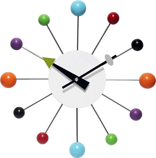 Wood Ball Wall Clock 15in George Nelson Style Mid Century Modern Orb Spoke