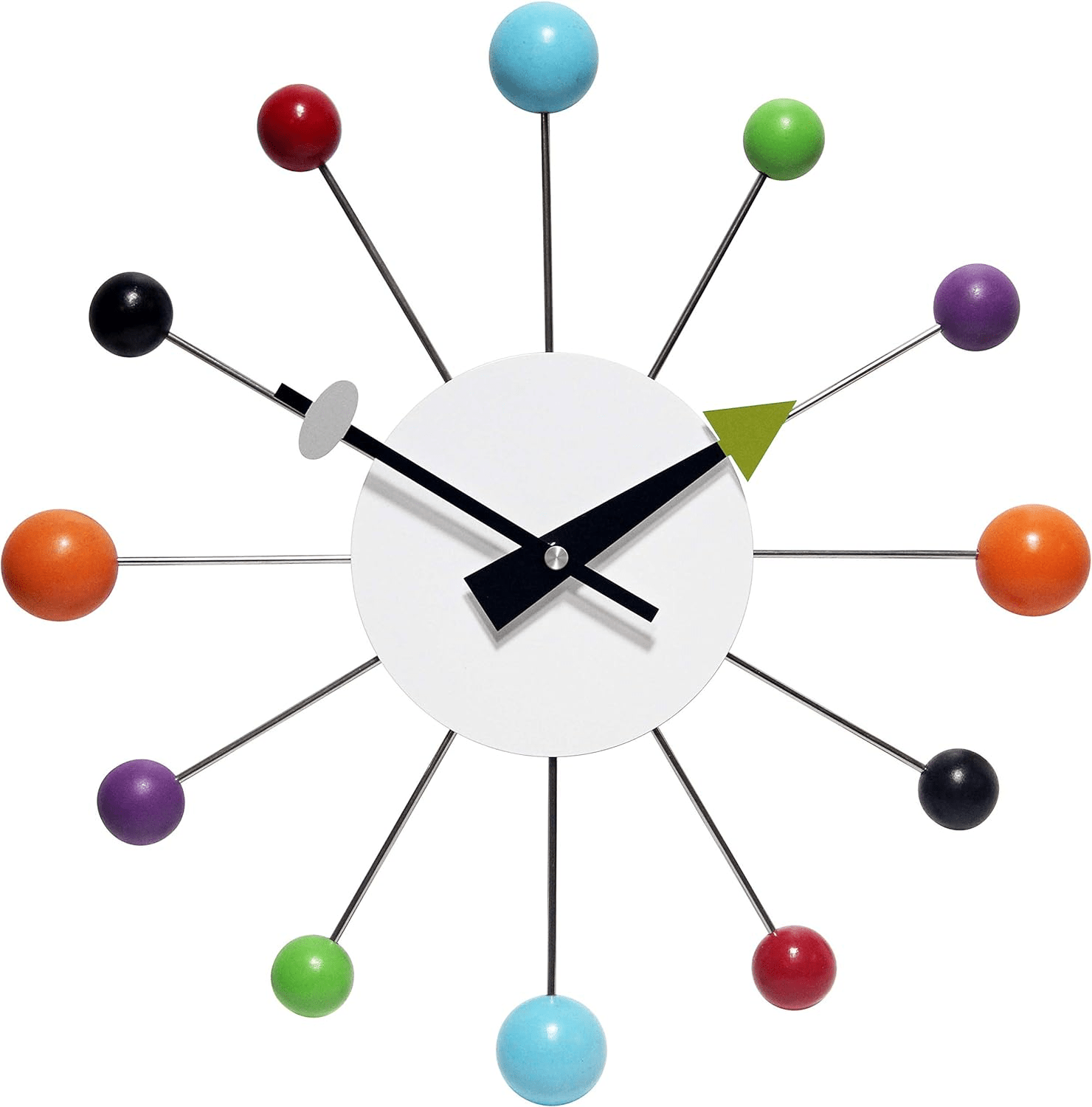 Stunning Multicolor Orb Spoke Mid-Century Modern 15-Inch Starburst Wall Clock with Silent Quartz Movement