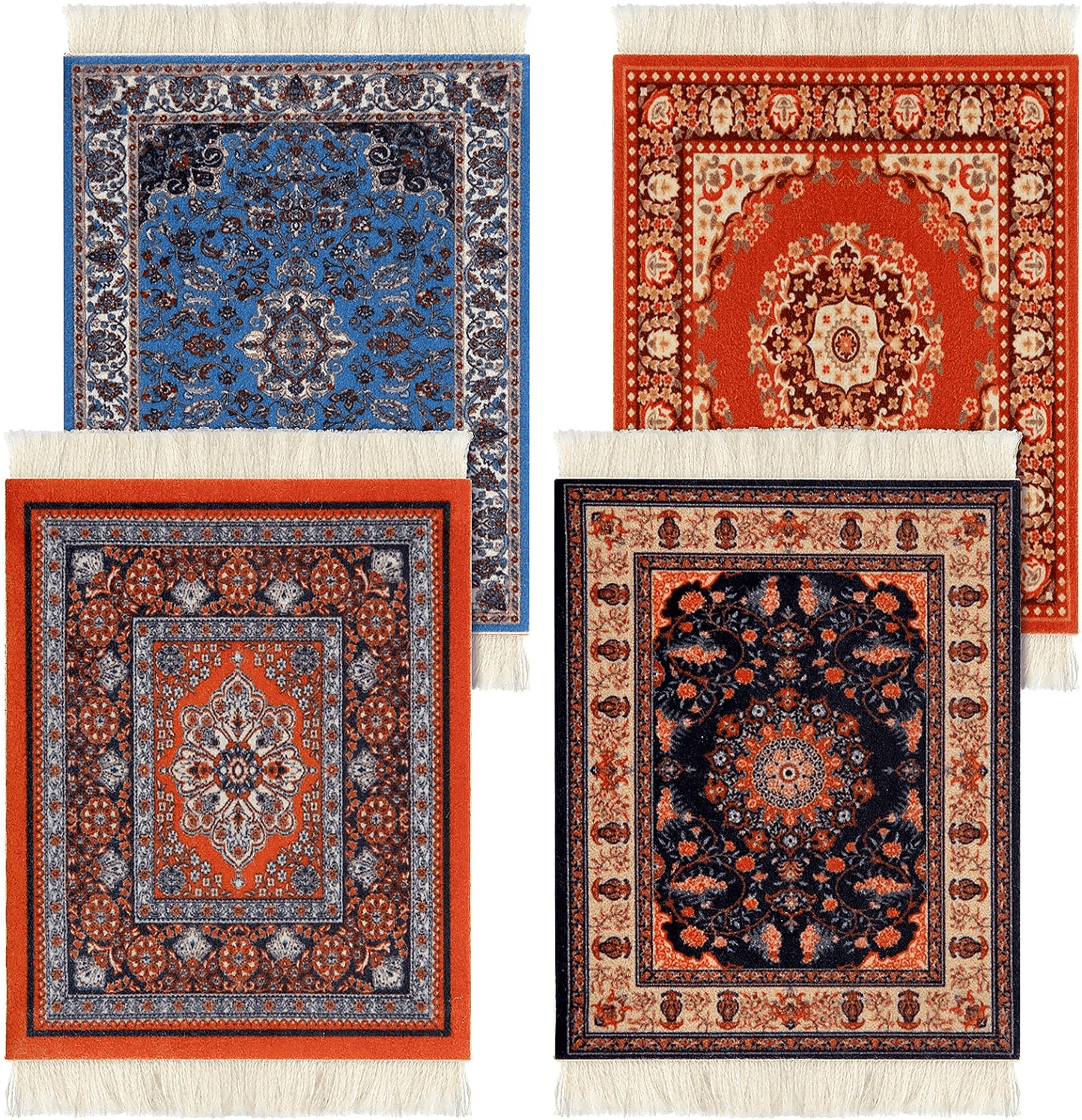 4 Pieces Rug Table Coasters Table Drink Holders Oriental Design Fabric Carpet