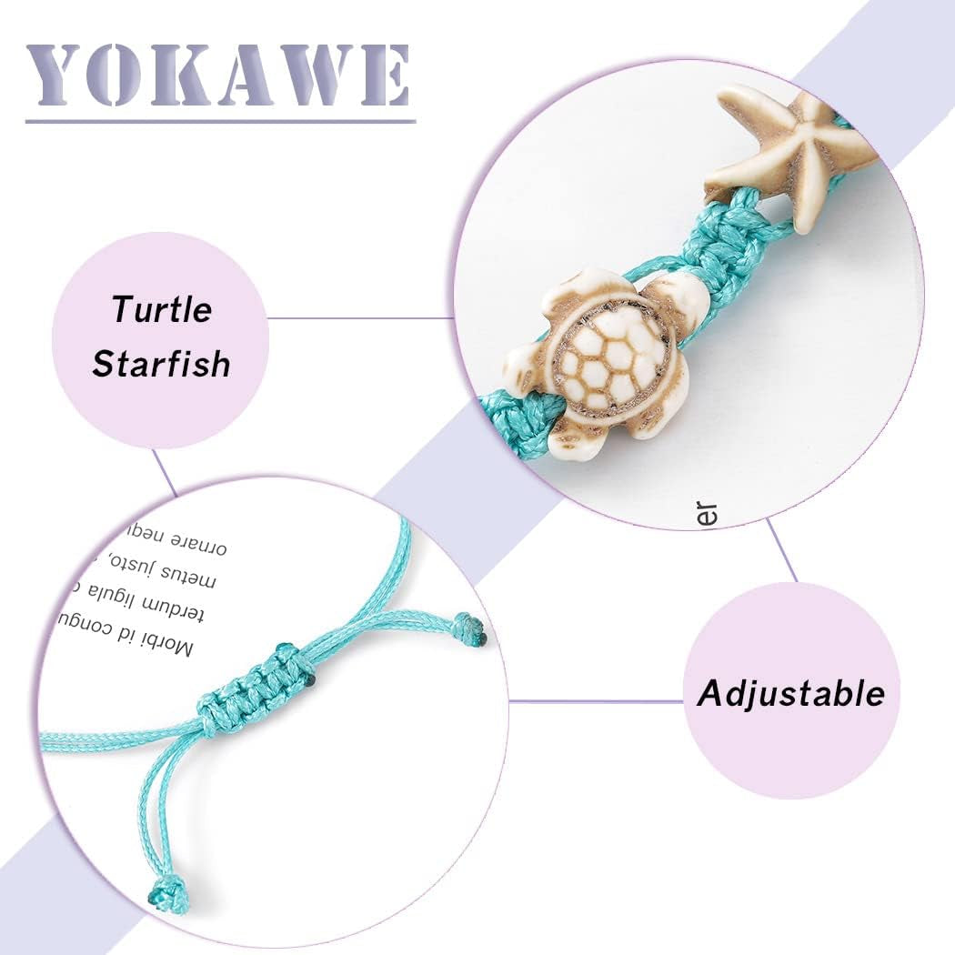 Boho Turtle and Starfish Anklet Blue String Bracelet, Waterproof Jewelry, Women