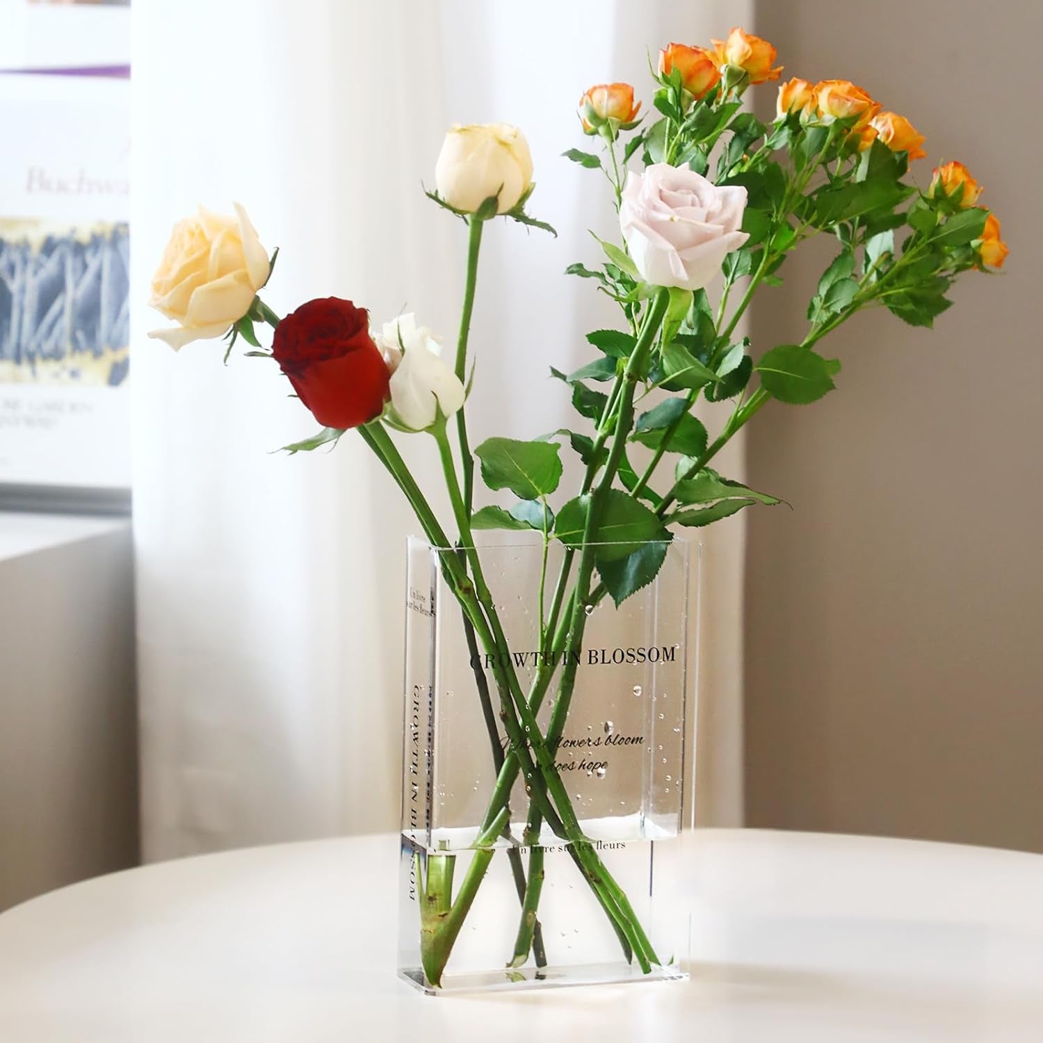 Clear Acrylic Book-Shaped Flower Vase Artistic and Aesthetic Decorative Vase