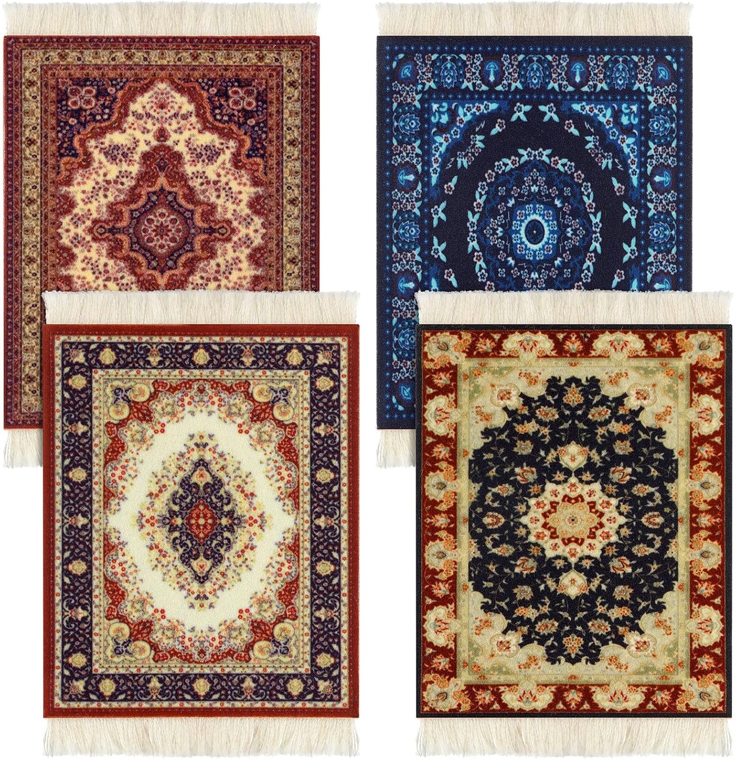 4 Pieces Rug Table Coasters Table Drink Holders Oriental Design Fabric Carpet