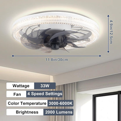 11.8 in Modern Ceiling Fan with Lights and Remote, E26/E27 Socket, White