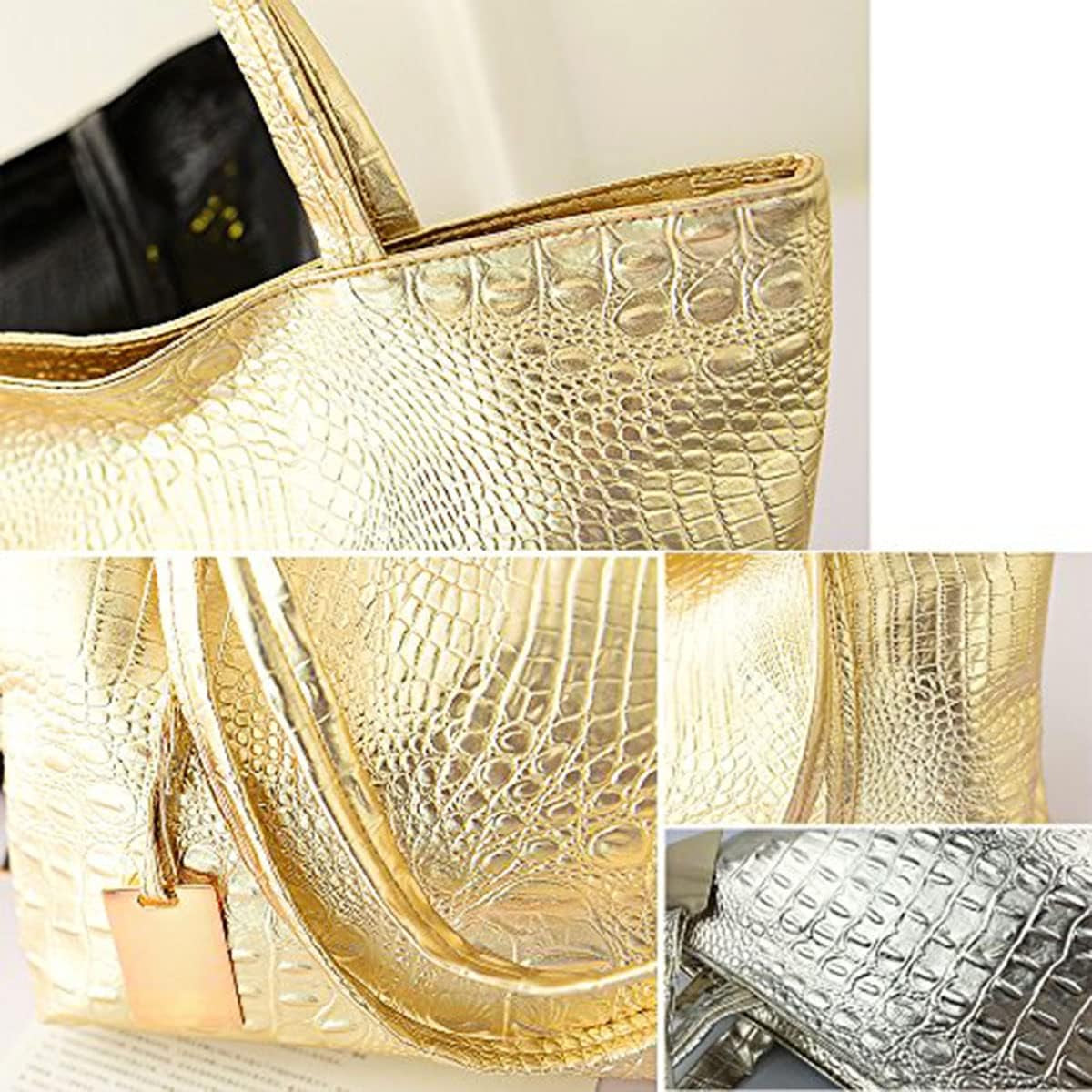 Women's Crocodile Large Tote Handbag Purse Shoulder Bag Travel Satchel