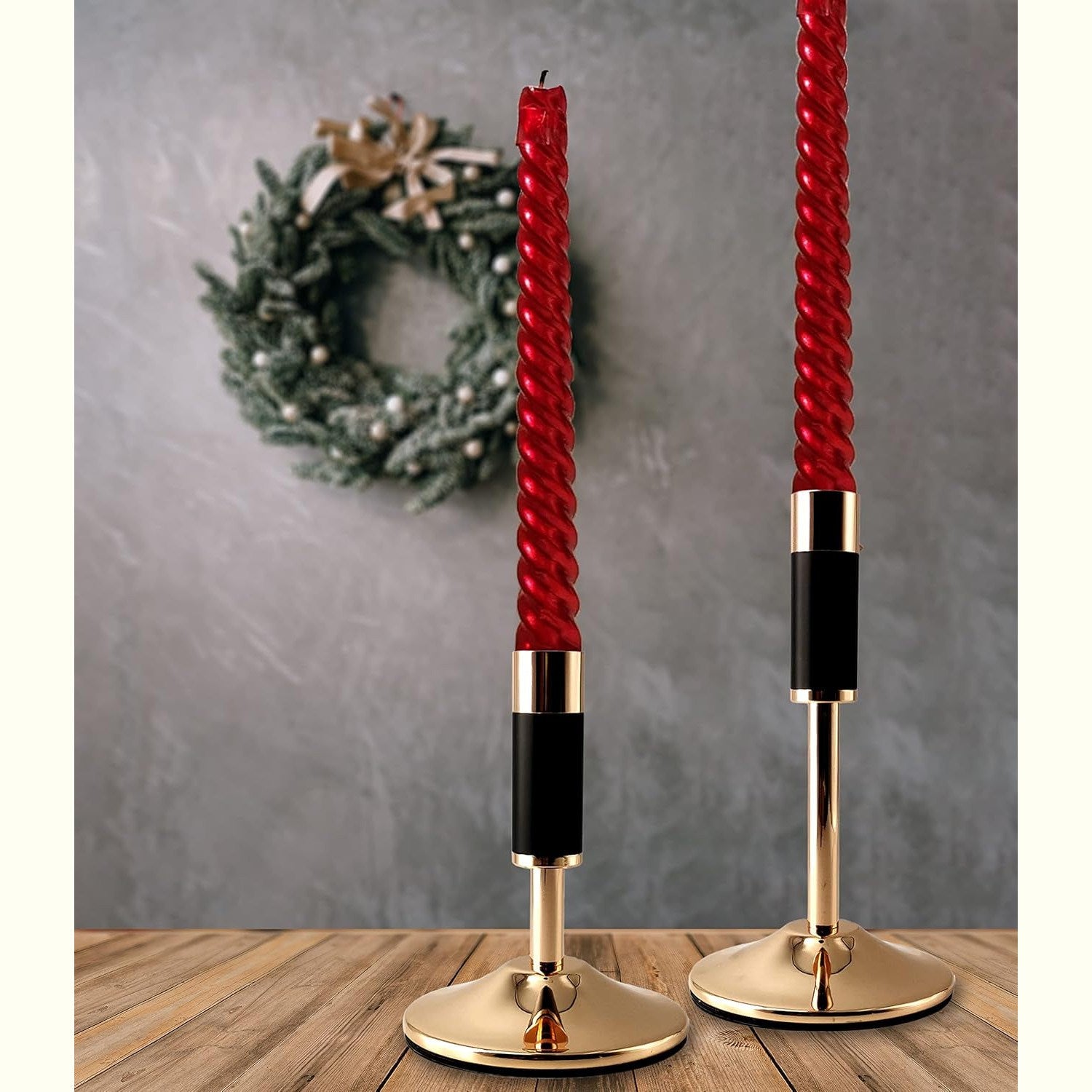 Golden and Black Candlestick Holders Set of 2 – Elegant Taper Candle Holders for Wedding, Dining, Party, and Home Decor – Fits 0.85 Inch Slim & LED Candles