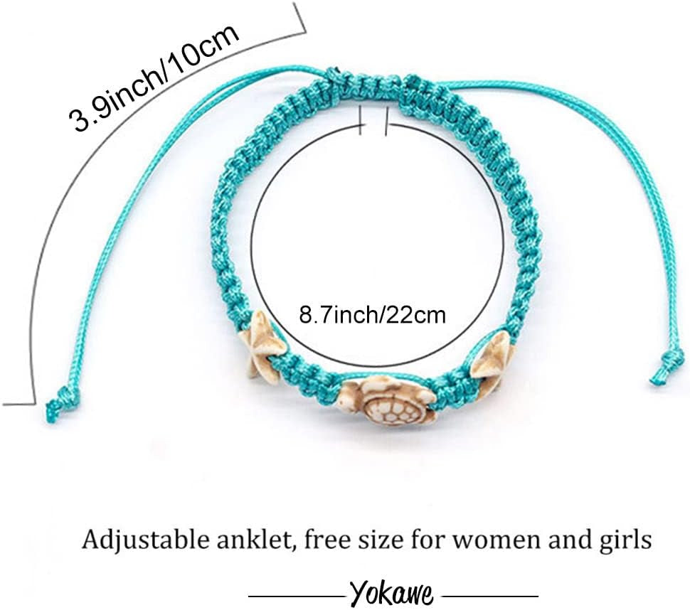 Boho Turtle and Starfish Anklet Blue String Bracelet, Waterproof Jewelry, Women