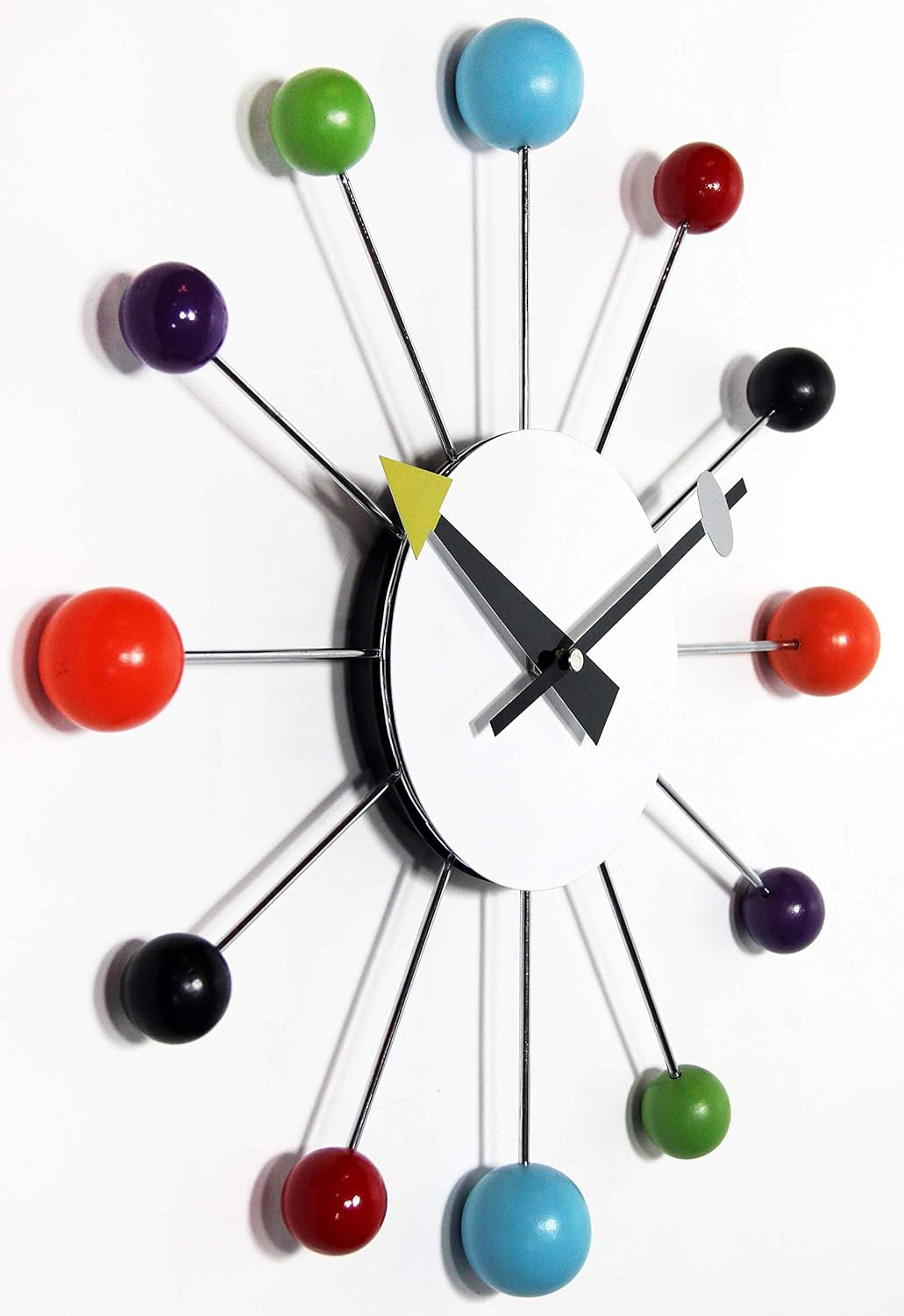 Wood Ball Wall Clock 15in George Nelson Style Mid Century Modern Orb Spoke